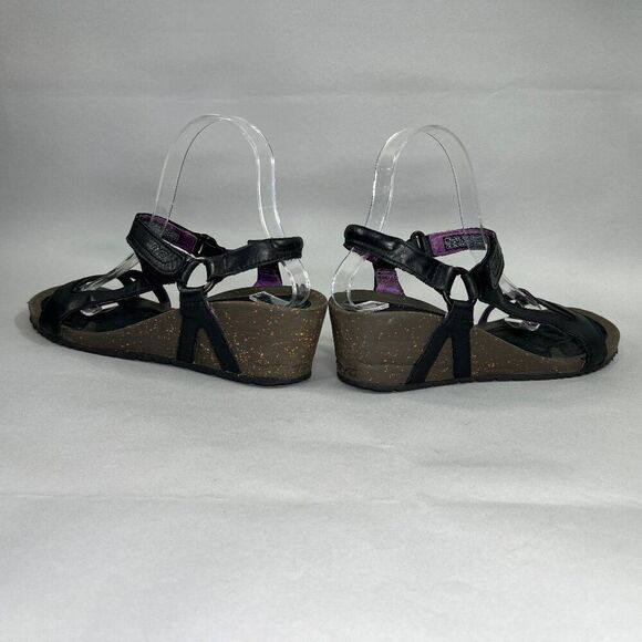 Teva Cabrillo Sandals Women's Size 10 Black Leather Crossover Hook Loop Wedge - Picture 6 of 11
